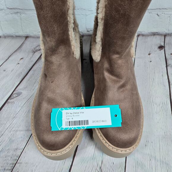 Dolce Vita Lug Sole Chelsea Boots Faux Suede Sherpa Trim Platform Ankle Booties - Picture 10 of 11